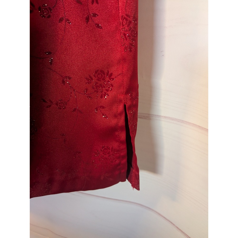 Vintage City triangle '90s Y2K Red Flocked squared neck sheath mini dress Sz 13 - Picture 5 of 6